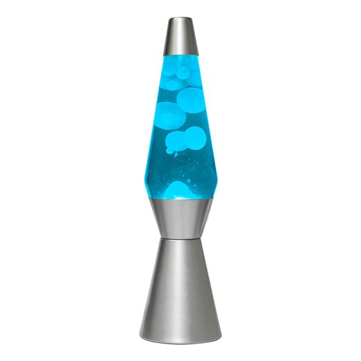 Lámpara de Lava 36 cm Base Plata Liq Azul y Cera Blanca I Total Regalo