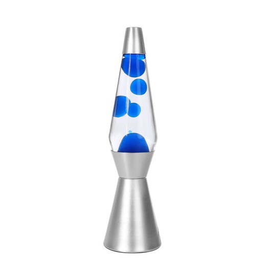 Lámpara de Lava 36 cm Base Plata Liq Trans y Cera Azul I Total Regalo