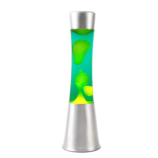 Lámpara de Lava 40 cm Base Plata Liq Verde y Cera Amarilla I Total Regalo