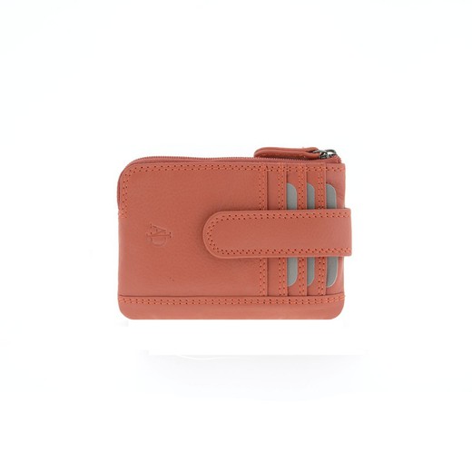 Monedero Cremallera Coral 100% Piel Adapell