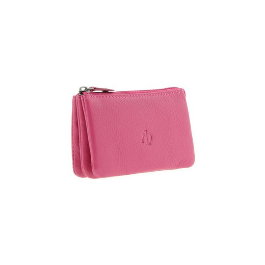 Monedero Cremallera Magenta 100% Piel Adapell