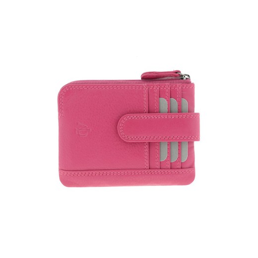 Monedero Cremallera Magenta 100% Piel Adapell