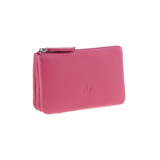 Monedero Cremallera Magenta 100% Piel Adapell