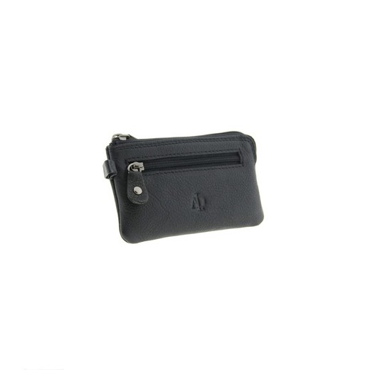 Monedero Cremallera Negro 100% Piel Adapell