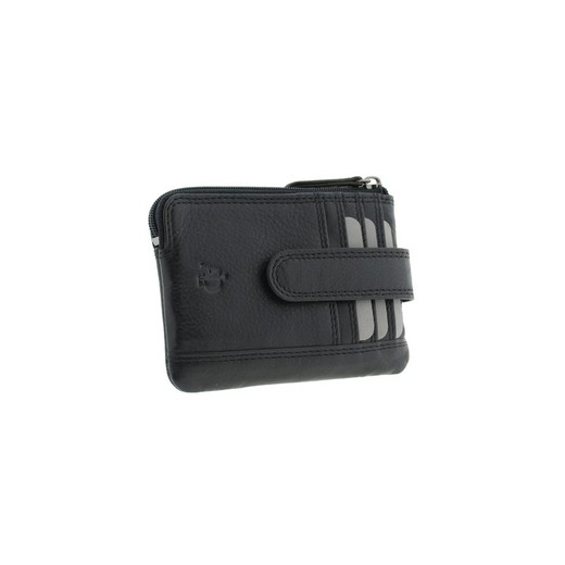 Monedero Cremallera Negro 100% Piel Adapell