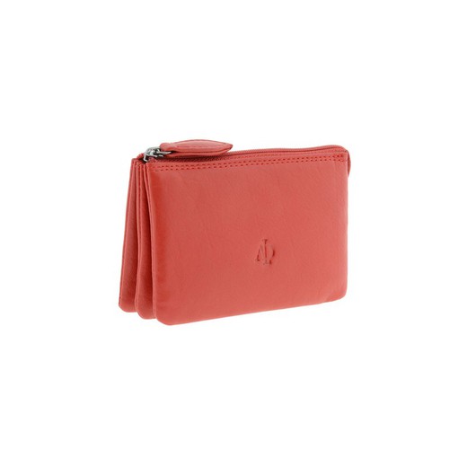 Monedero Cremallera Rojo 100% Piel Adapell