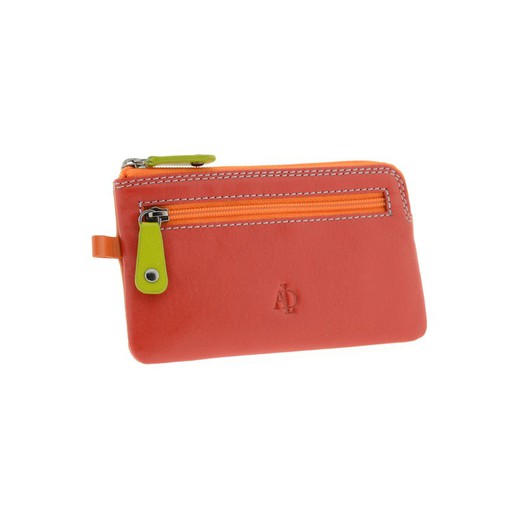 Monedero Cremallera Rojo combi 100% Piel Adapell