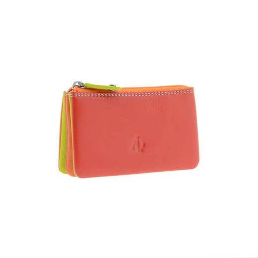 Monedero Cremallera Rojo combi 100% Piel Adapell