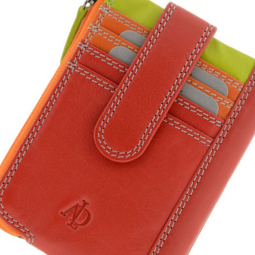 Monedero Cremallera Rojo combi 100% Piel Adapell