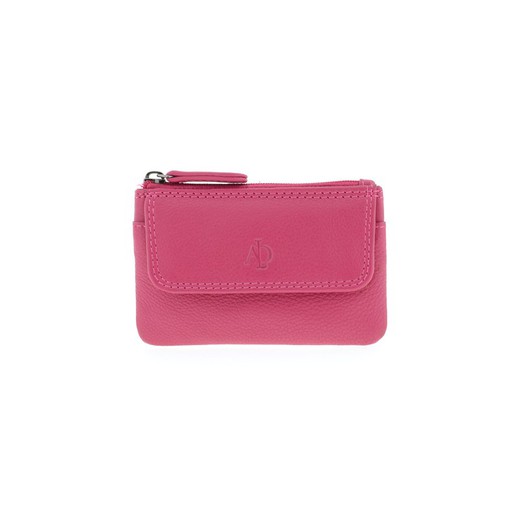 Monedero Cremallera solapa Magenta 100% Piel Adapell