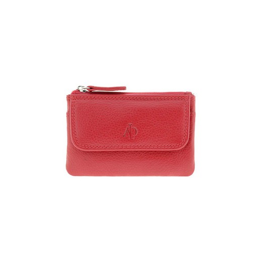 Monedero Cremallera solapa Rojo 100% Piel Adapell