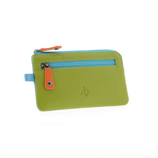 Monedero Cremallera Verde combi 100% Piel Adapell