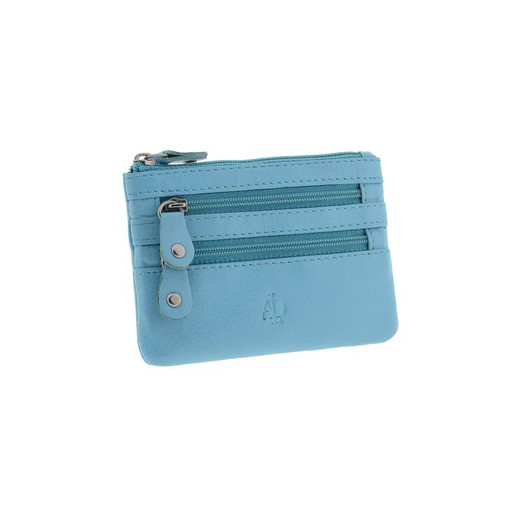 Monedero cremalleras AZUL 100% Piel Adapell