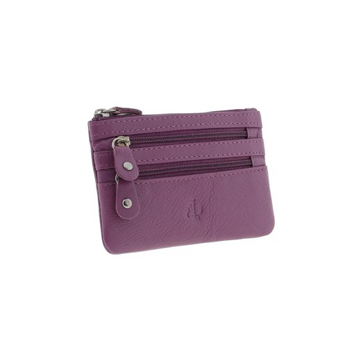 Monedero cremalleras Lila 100% Piel Adapell