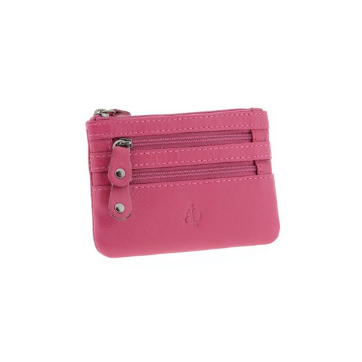 Monedero cremalleras MAGENTA 100% Piel Adapell