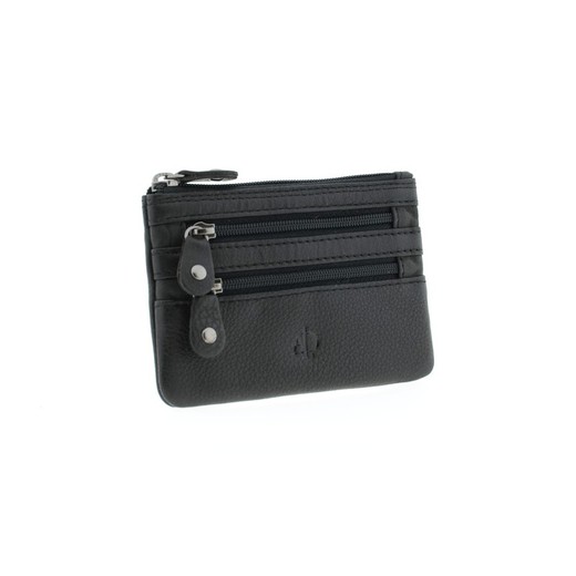 Monedero cremalleras Negro 100% Piel Adapell