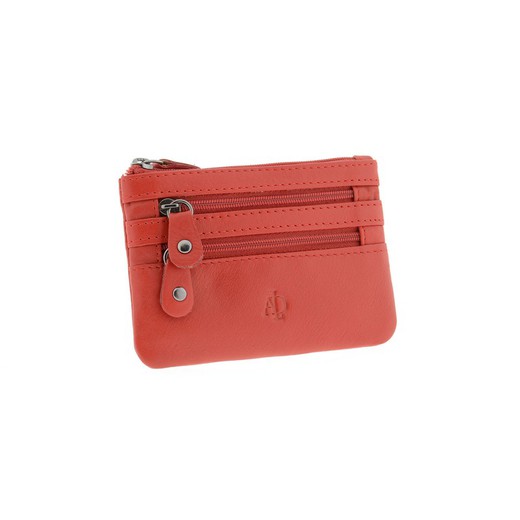 Monedero cremalleras Rojo 100% Piel Adapell