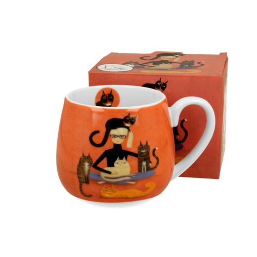 Mug Ancho Gatos Cindy Porcelana para Té e Infusion