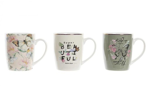 Mug desayuno diseño mariposas en porcelana