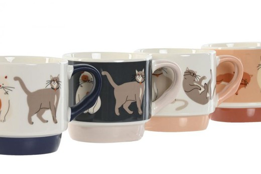 Mug Porcelana 12X8,5X8,2 300Ml Gatitos 4 Surt.