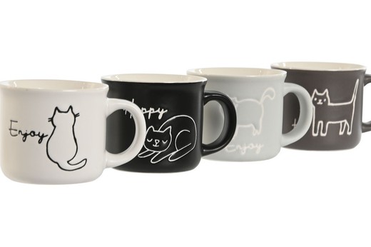 Mug Porcelana 8,5X6,5X5,5 70 ml Gatos Juego Cocina