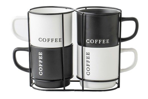 Mug Set 4 Porcelana Metal 13X9X9 380 ml Coffee Juego Cocina