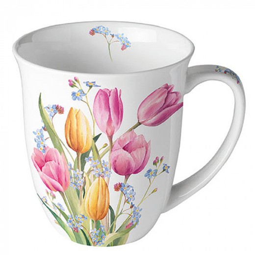 Mug Taza 0,4 l Bouquet de Tulipanes Ambiente Porcelana Especial Regalo