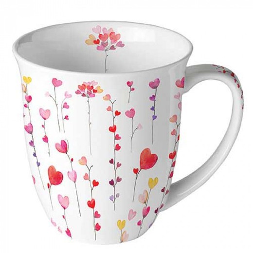 Mug Taza 0,4 l Corazones Ambiente Porcelana Especial Regalo