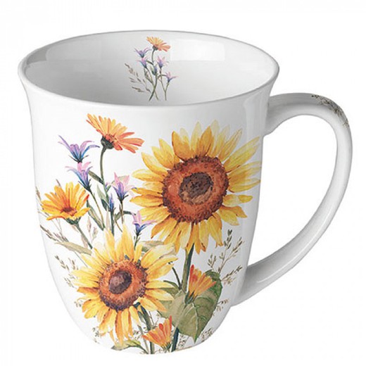 Mug Taza 0,4 l Girasoles Ambiente Porcelana Especial Regalo