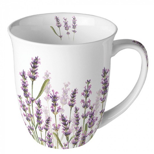 Mug Taza 0,4 l Lavanda Blanco Ambiente Porcelana Especial Regalo