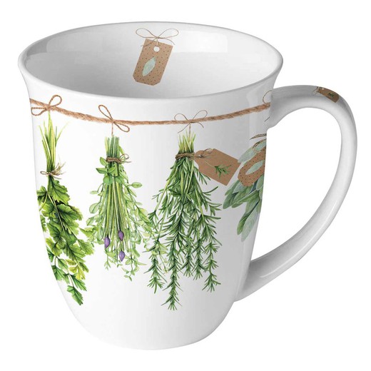 Mug Taza 0,4 l Porcelana Hierbas Frescas Ambiente Porcelana Especial Regalo