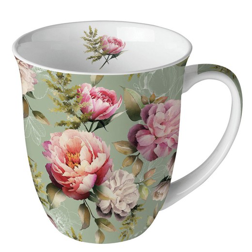 Mug Taza 0,4 l Porcelana Peonias Ambiente Porcelana Especial Regalo