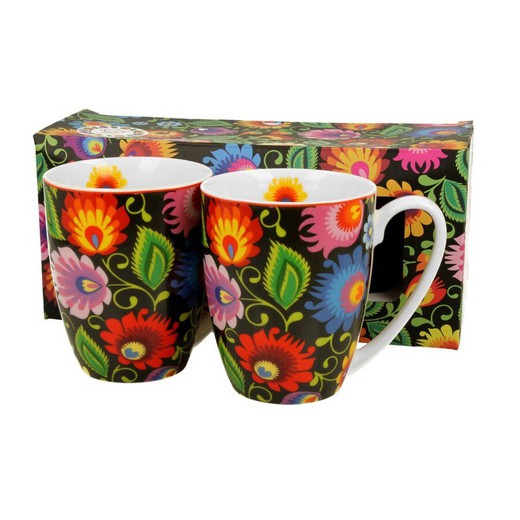 Mug Taza Clasico Juego 2 Ethnic Black Porcelana Duo Art Gallery