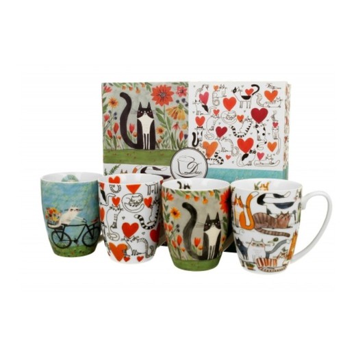 Mug Taza Clasico Juego 4 Cats Porcelana Duo Art Gallery