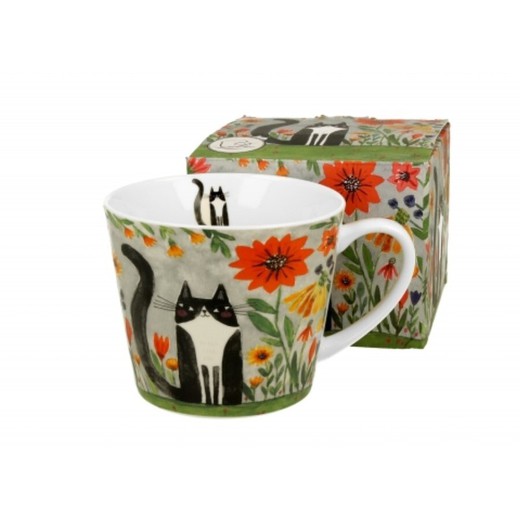 Mug Taza Jumbo Meadow Gato Flores 61 Cl Porcelana Duo Art Gallery