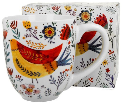 Mug Xxl Pajaro Colorido Porcelana para Té e Infusion