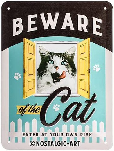 Placa Metal 15x20 Animal Club Beware of the Cat Retro Vintage