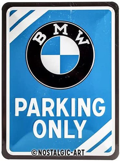 Placa Metal 15x20 BMW Parking Only Blue Retro Vintage