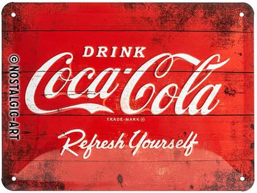 Placa Metal 15x20 Coca-Cola Logo Red Refresh Yourself Retro Vintage