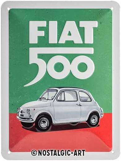 Placa Metal 15x20 Fiat 500 Italian Colours Retro Vintage