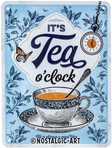 Placa Metal 15x20 It's Tea O'Clock Retro Vintage