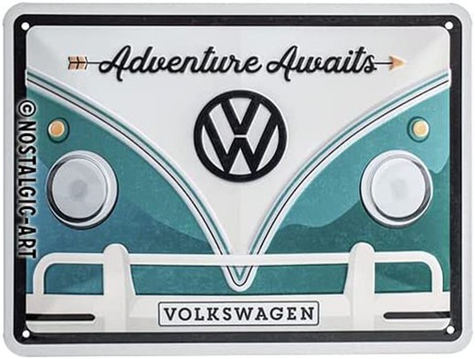 Placa Metal 15x20 Volkswagen VW Bulli Adventure Awaits Retro Vintage