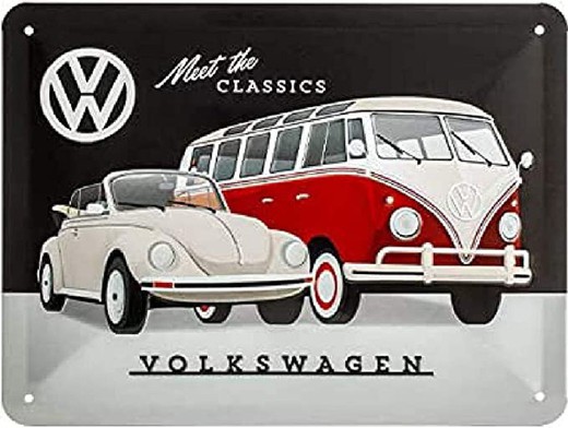 Placa Metal 15x20 Volkswagen VW Meet The Classics Retro Vintage