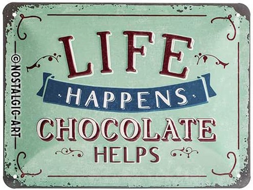 Placa Metal 15x20 Word Up Life Happens Chocolate Helps Retro Vintage