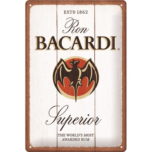 Placa Metal 20x30 Bacardi Superior Blanco Wood Retro Vintage