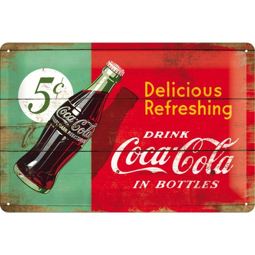 Placa Metal 20x30 Coca-Cola Delicious Refreshing Green Retro Vintage