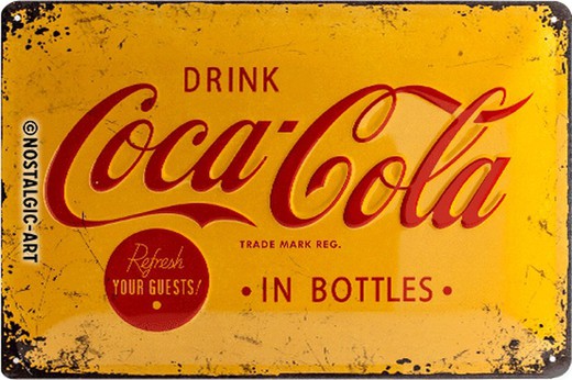 Placa Metal 20x30 Coca-Cola Logo Yellow Retro Vintage