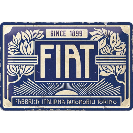 Placa Metal 20x30 Fiat Since 1899 Logo Blue Retro Vintage