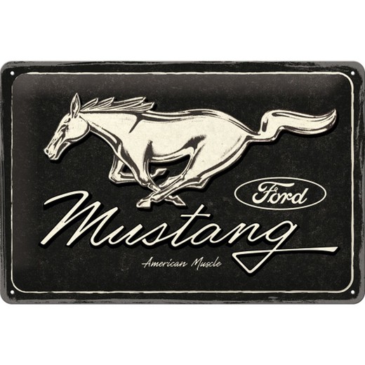 Placa Metal 20x30 Ford Ford Mustang Horse Logo Black Retro Vintage