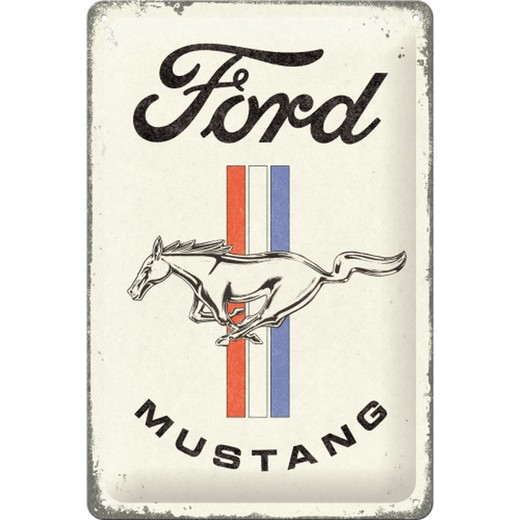 Placa Metal 20x30 Ford Mustang Horse & Stripes Logo Retro Vintage